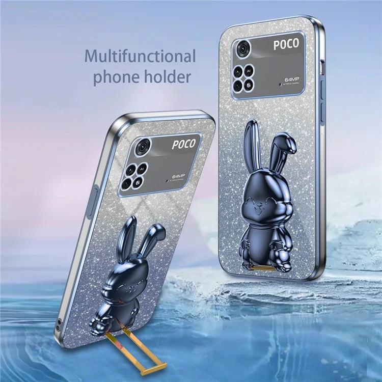 For Xiaomi Poco M4 Pro 4G Case Cartoon Rabbit PC+TPU Phone Cover with Pull-out Kickstand