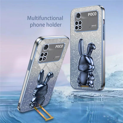 For Xiaomi Poco M4 Pro 4G Case Cartoon Rabbit PC+TPU Phone Cover with Pull-out Kickstand