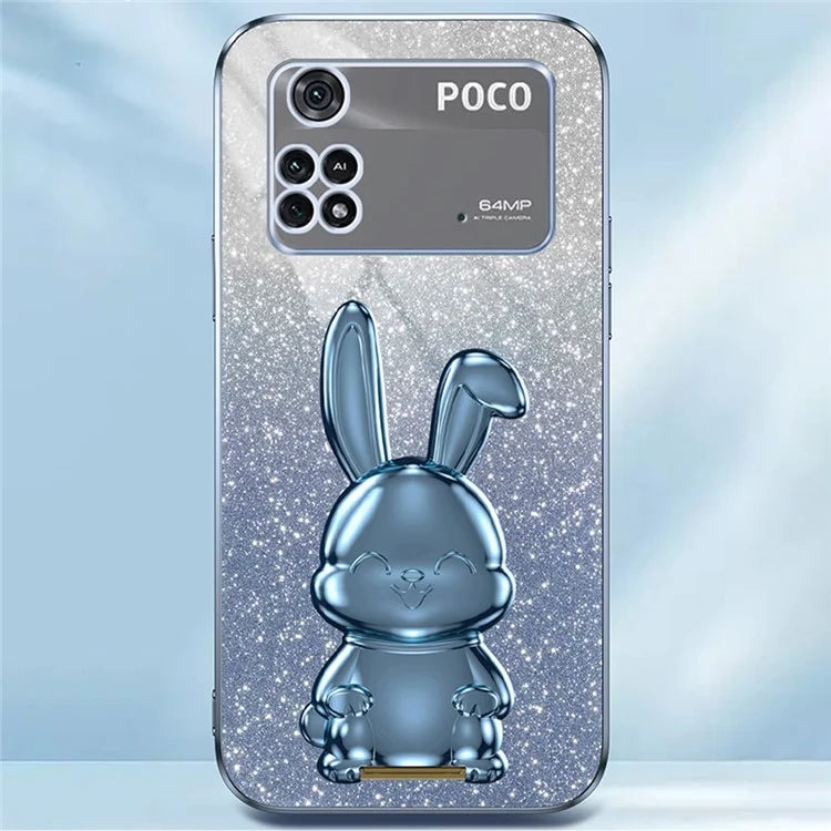For Xiaomi Poco M4 Pro 4G Case Cartoon Rabbit PC+TPU Phone Cover with Pull-out Kickstand
