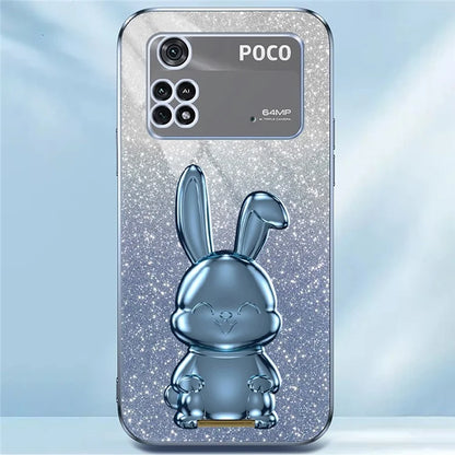 For Xiaomi Poco M4 Pro 4G Case Cartoon Rabbit PC+TPU Phone Cover with Pull-out Kickstand
