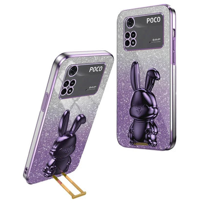 For Xiaomi Poco M4 Pro 4G Case Cartoon Rabbit PC+TPU Phone Cover with Pull-out Kickstand
