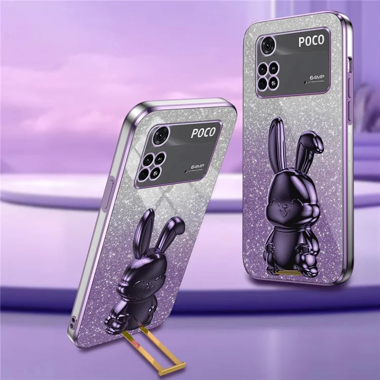 For Xiaomi Poco M4 Pro 4G Case Cartoon Rabbit PC+TPU Phone Cover with Pull-out Kickstand