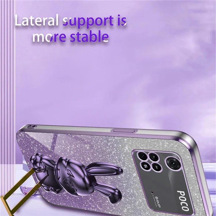 For Xiaomi Poco M4 Pro 4G Case Cartoon Rabbit PC+TPU Phone Cover with Pull-out Kickstand