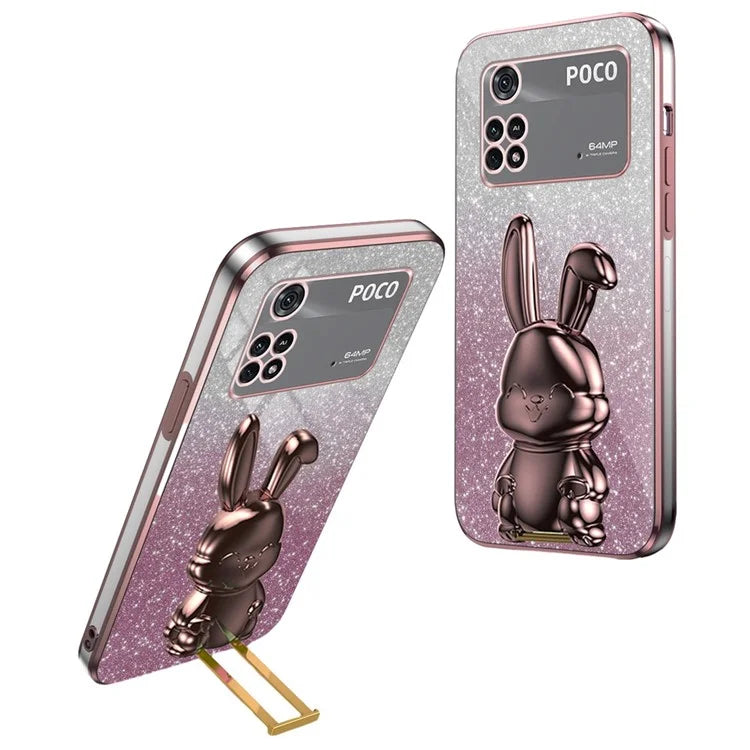 For Xiaomi Poco M4 Pro 4G Case Cartoon Rabbit PC+TPU Phone Cover with Pull-out Kickstand