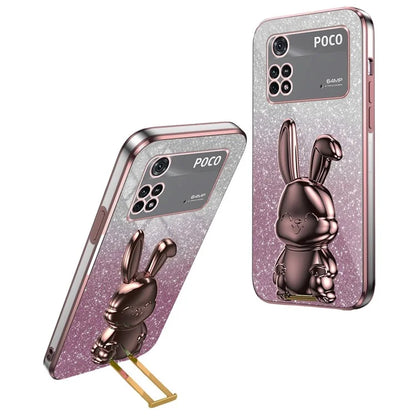 For Xiaomi Poco M4 Pro 4G Case Cartoon Rabbit PC+TPU Phone Cover with Pull-out Kickstand