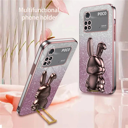 For Xiaomi Poco M4 Pro 4G Case Cartoon Rabbit PC+TPU Phone Cover with Pull-out Kickstand