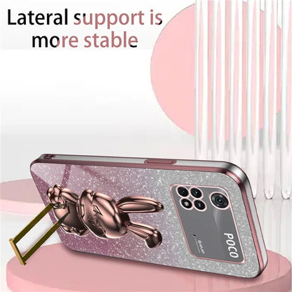 For Xiaomi Poco M4 Pro 4G Case Cartoon Rabbit PC+TPU Phone Cover with Pull-out Kickstand