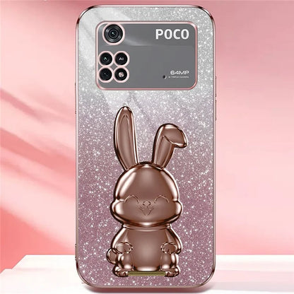 For Xiaomi Poco M4 Pro 4G Case Cartoon Rabbit PC+TPU Phone Cover with Pull-out Kickstand