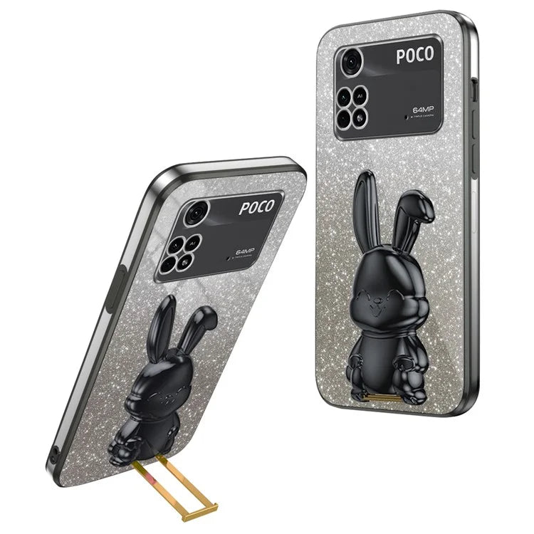 For Xiaomi Poco M4 Pro 4G Case Cartoon Rabbit PC+TPU Phone Cover with Pull-out Kickstand