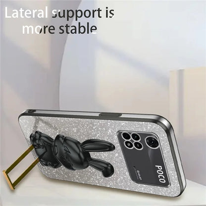 For Xiaomi Poco M4 Pro 4G Case Cartoon Rabbit PC+TPU Phone Cover with Pull-out Kickstand