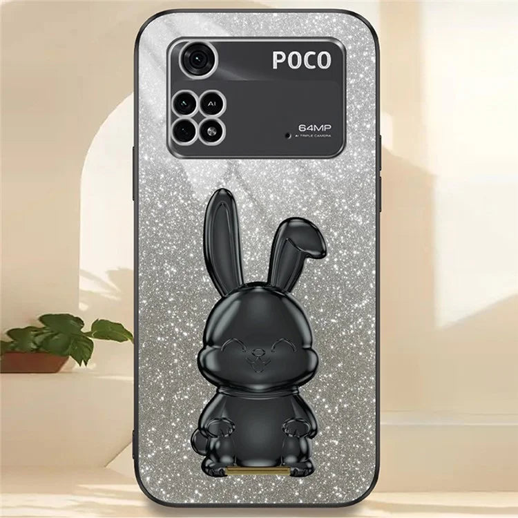 For Xiaomi Poco M4 Pro 4G Case Cartoon Rabbit PC+TPU Phone Cover with Pull-out Kickstand
