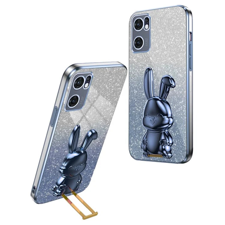 For Oppo Reno7 5G (Global) Case Electroplating PC+TPU Phone Cover with Pull-out Kickstand