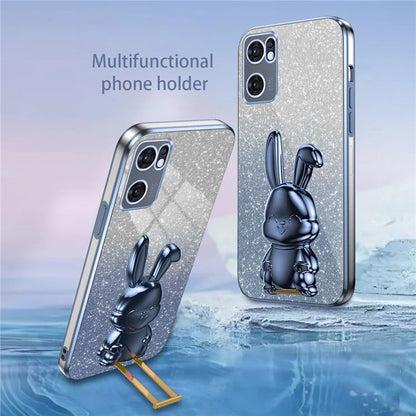 For Oppo Reno7 5G (Global) Case Electroplating PC+TPU Phone Cover with Pull-out Kickstand