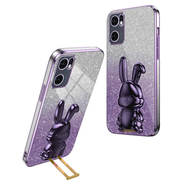 For Oppo Reno7 5G (Global) Case Electroplating PC+TPU Phone Cover with Pull-out Kickstand