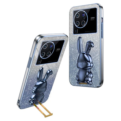 For vivo X80 Pro 5G Cartoon Rabbit Kickstand Cover PC+TPU Cell Phone Cases