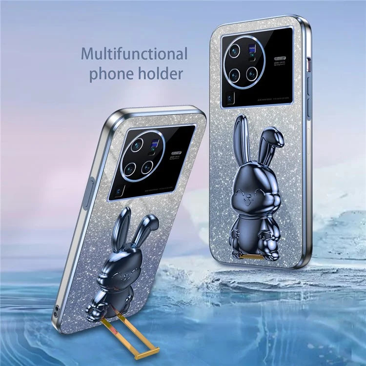For vivo X80 Pro 5G Cartoon Rabbit Kickstand Cover PC+TPU Cell Phone Cases
