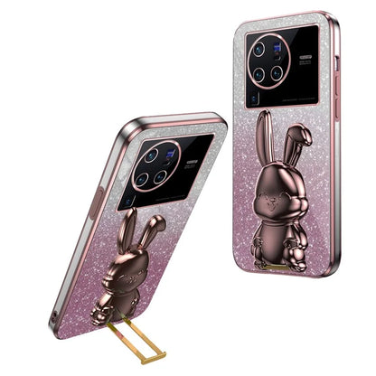 For vivo X80 Pro 5G Cartoon Rabbit Kickstand Cover PC+TPU Cell Phone Cases