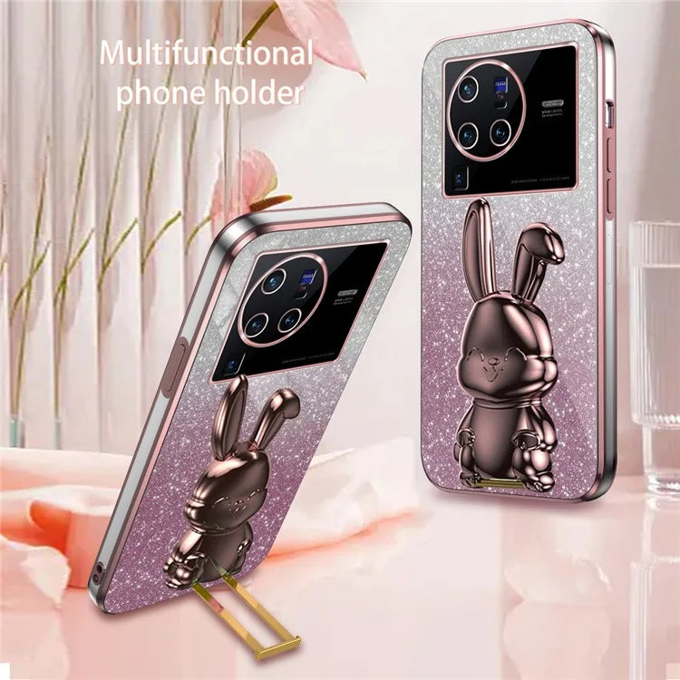 For vivo X80 Pro 5G Cartoon Rabbit Kickstand Cover PC+TPU Cell Phone Cases
