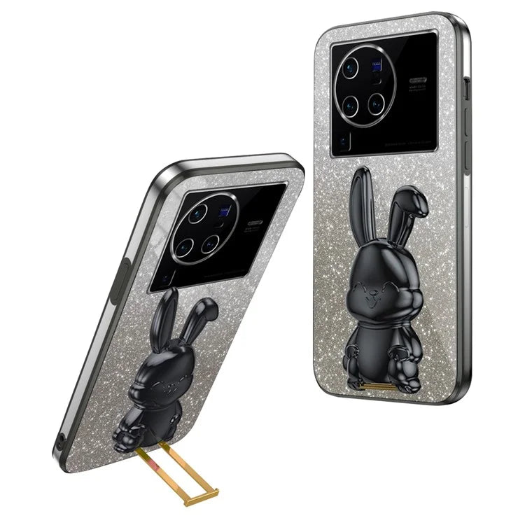 For vivo X80 Pro 5G Cartoon Rabbit Kickstand Cover PC+TPU Cell Phone Cases