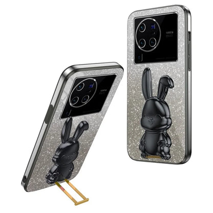 For vivo X80 Pro 5G Cartoon Rabbit Kickstand Cover PC+TPU Cell Phone Cases