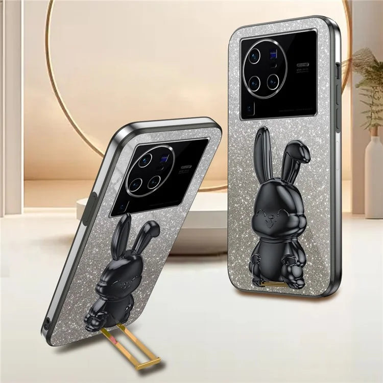For vivo X80 Pro 5G Cartoon Rabbit Kickstand Cover PC+TPU Cell Phone Cases