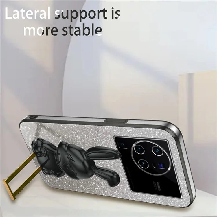 For vivo X80 Pro 5G Cartoon Rabbit Kickstand Cover PC+TPU Cell Phone Cases