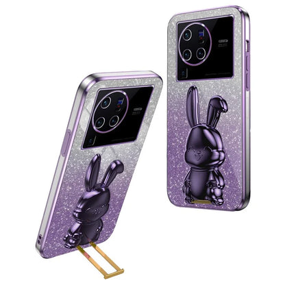 For vivo X80 Pro 5G Cartoon Rabbit Kickstand Cover PC+TPU Cell Phone Cases