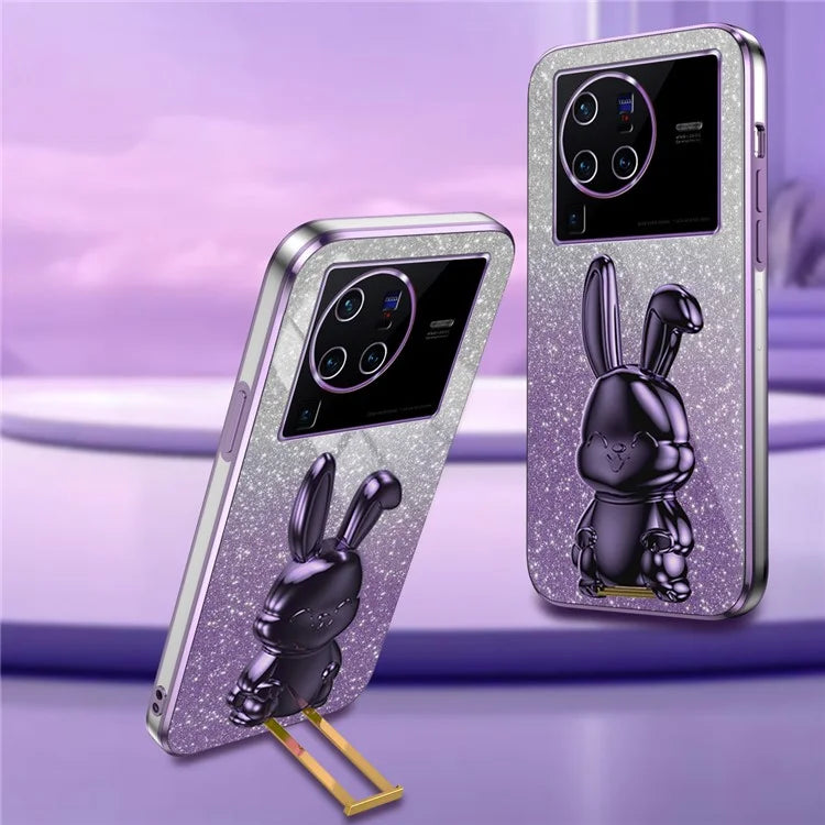 For vivo X80 Pro 5G Cartoon Rabbit Kickstand Cover PC+TPU Cell Phone Cases