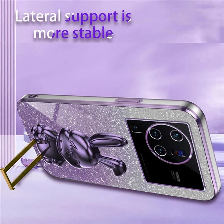 For vivo X80 Pro 5G Cartoon Rabbit Kickstand Cover PC+TPU Cell Phone Cases