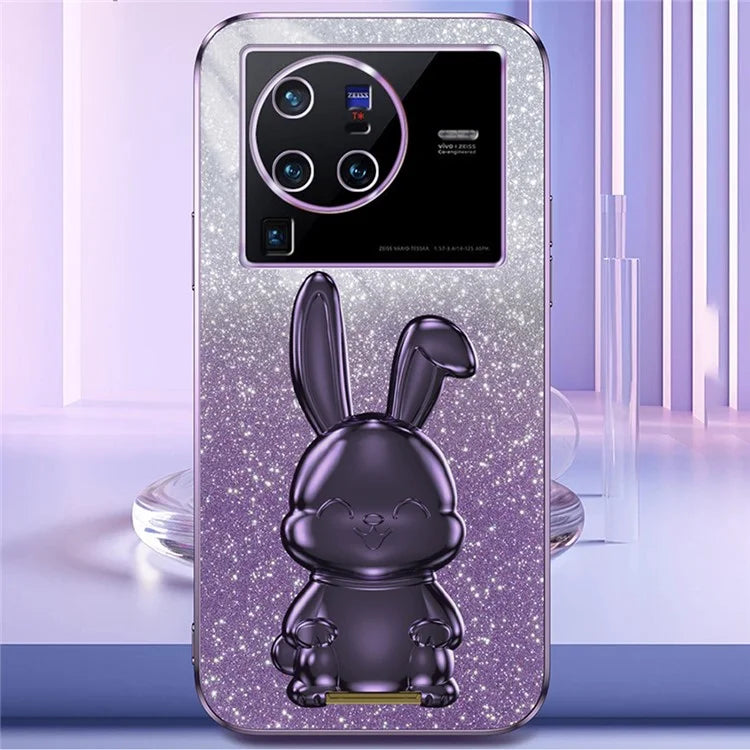 For vivo X80 Pro 5G Cartoon Rabbit Kickstand Cover PC+TPU Cell Phone Cases