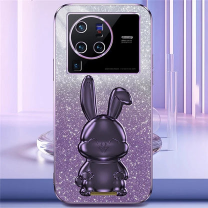 For vivo X80 Pro 5G Cartoon Rabbit Kickstand Cover PC+TPU Cell Phone Cases