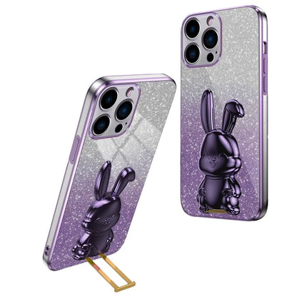 For iPhone 14 Pro Kickstand Case Cute Rabbit Electroplating Phone Shell