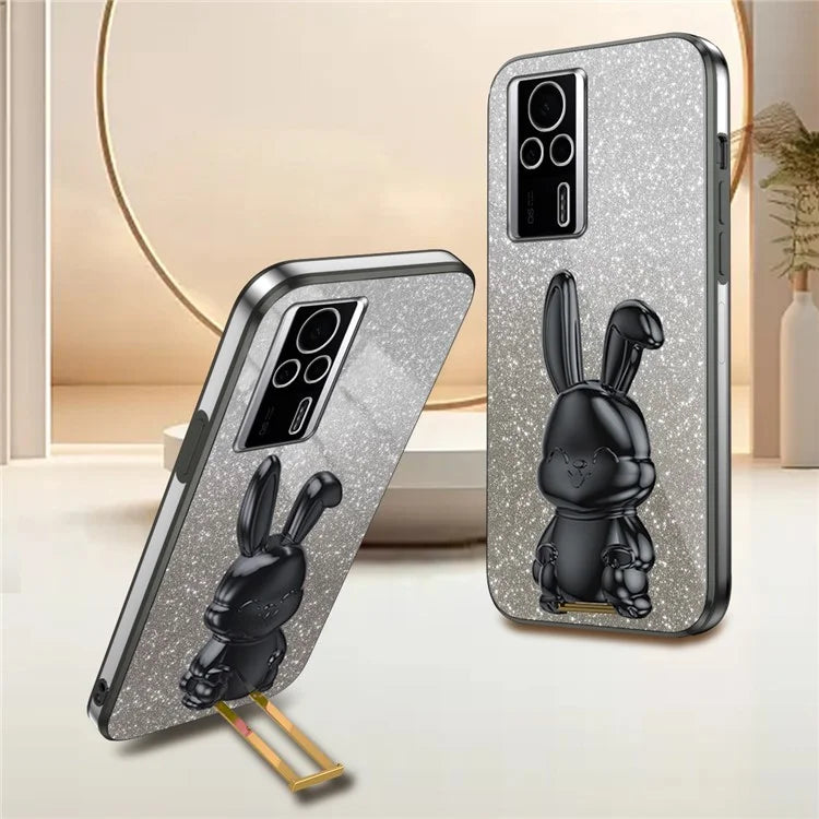 For Xiaomi Redmi K60E 5G Anti-fall Kickstand Case Cute Rabbit Electroplating Phone Shell