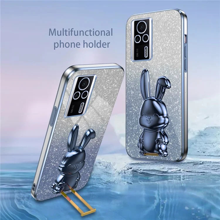 For Xiaomi Redmi K60E 5G Anti-fall Kickstand Case Cute Rabbit Electroplating Phone Shell