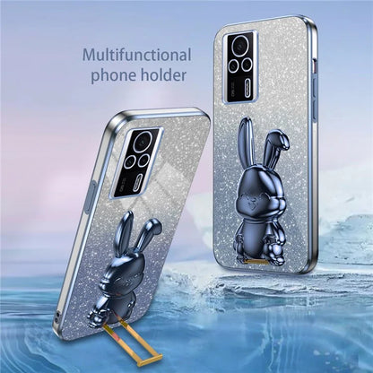 For Xiaomi Redmi K60E 5G Anti-fall Kickstand Case Cute Rabbit Electroplating Phone Shell
