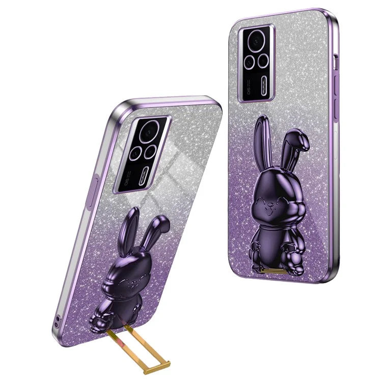 For Xiaomi Redmi K60E 5G Anti-fall Kickstand Case Cute Rabbit Electroplating Phone Shell