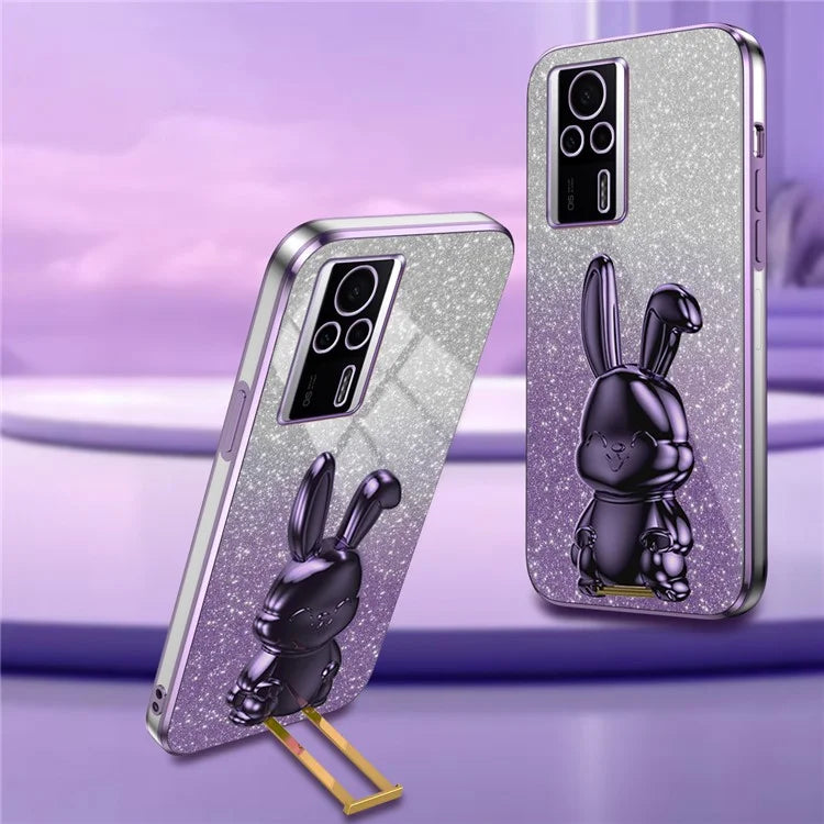 For Xiaomi Redmi K60E 5G Anti-fall Kickstand Case Cute Rabbit Electroplating Phone Shell