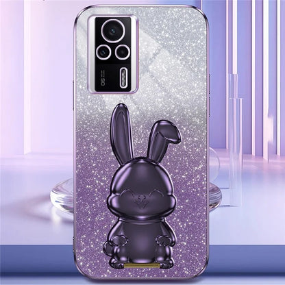 For Xiaomi Redmi K60E 5G Anti-fall Kickstand Case Cute Rabbit Electroplating Phone Shell