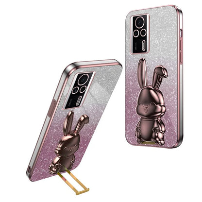 For Xiaomi Redmi K60E 5G Anti-fall Kickstand Case Cute Rabbit Electroplating Phone Shell