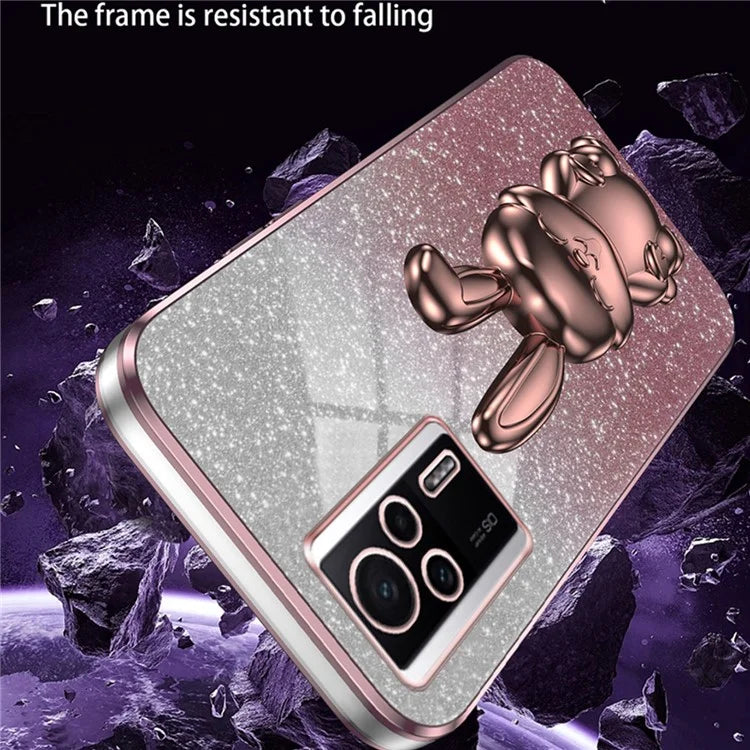 For Xiaomi Redmi K60E 5G Anti-fall Kickstand Case Cute Rabbit Electroplating Phone Shell