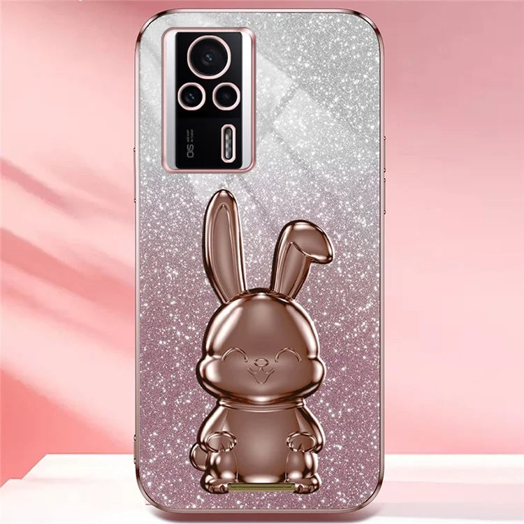 For Xiaomi Redmi K60E 5G Anti-fall Kickstand Case Cute Rabbit Electroplating Phone Shell
