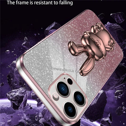 For iPhone 15 Pro Max Back Case Cute Rabbit Electroplating Phone Cover with Kickstand