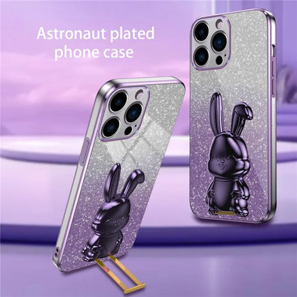 Back Case for iPhone 13 Pro , Cute Rabbit Electroplating Phone Cover with Kickstand