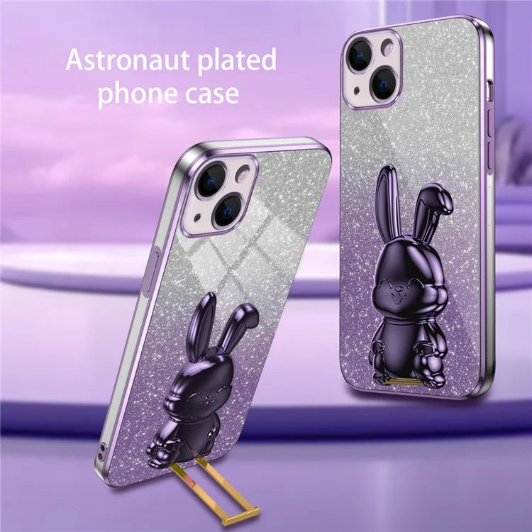 For iPhone 15 Plus Glitter Case Cute Rabbit Electroplating Phone Cover with Kickstand
