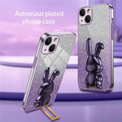 For iPhone 15 Plus Glitter Case Cute Rabbit Electroplating Phone Cover with Kickstand