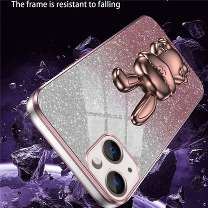 For iPhone 15 Plus Glitter Case Cute Rabbit Electroplating Phone Cover with Kickstand