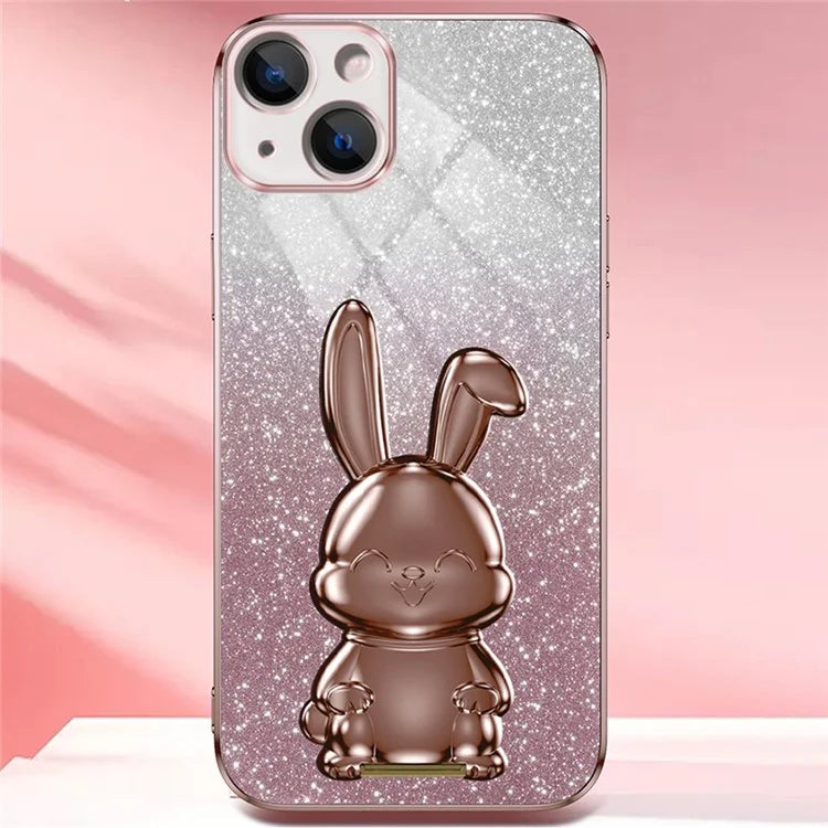 For iPhone 15 Plus Glitter Case Cute Rabbit Electroplating Phone Cover with Kickstand