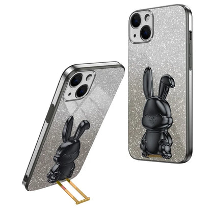 For iPhone 15 Plus Glitter Case Cute Rabbit Electroplating Phone Cover with Kickstand