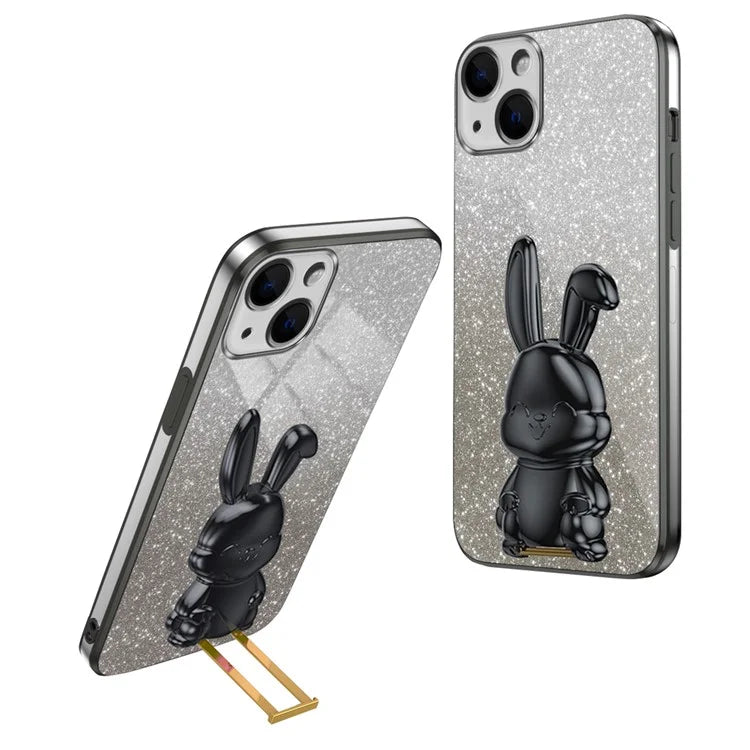 For iPhone 14 Plus Shockproof Cute Rabbit Glitter Case Phone Cover with Kickstand