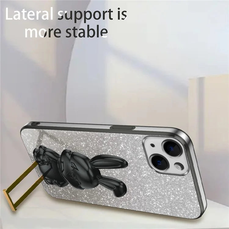 For iPhone 14 Plus Shockproof Cute Rabbit Glitter Case Phone Cover with Kickstand